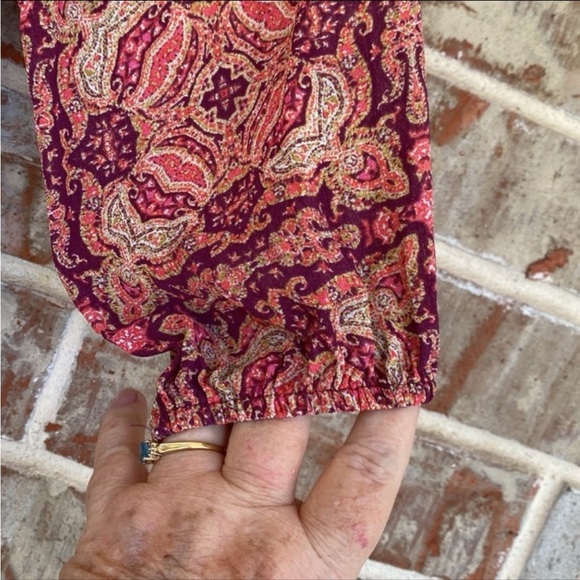 Sanctuary Burgundy and Pink Floral Peasant Neck Tunic Blouse - Picture 5 of 11